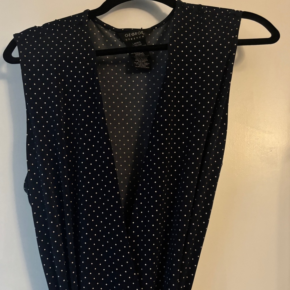 Vintage Navy Shadow Polka Dot Dress 12-14+ Wraparound - Picture 2 of 15